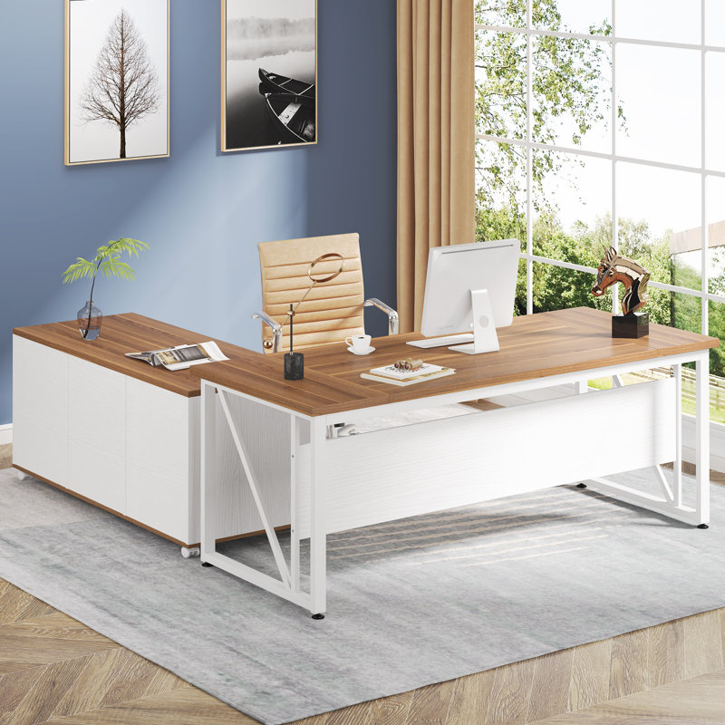 Inbox Zero Dineke L-Shape Executive Desk with Cabinet